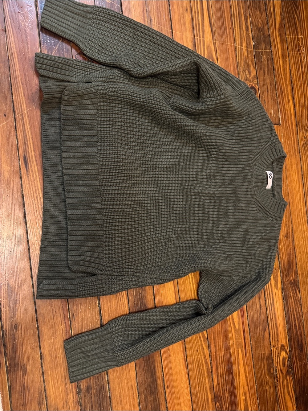 SO Olive Ribbed Crewneck Sweater